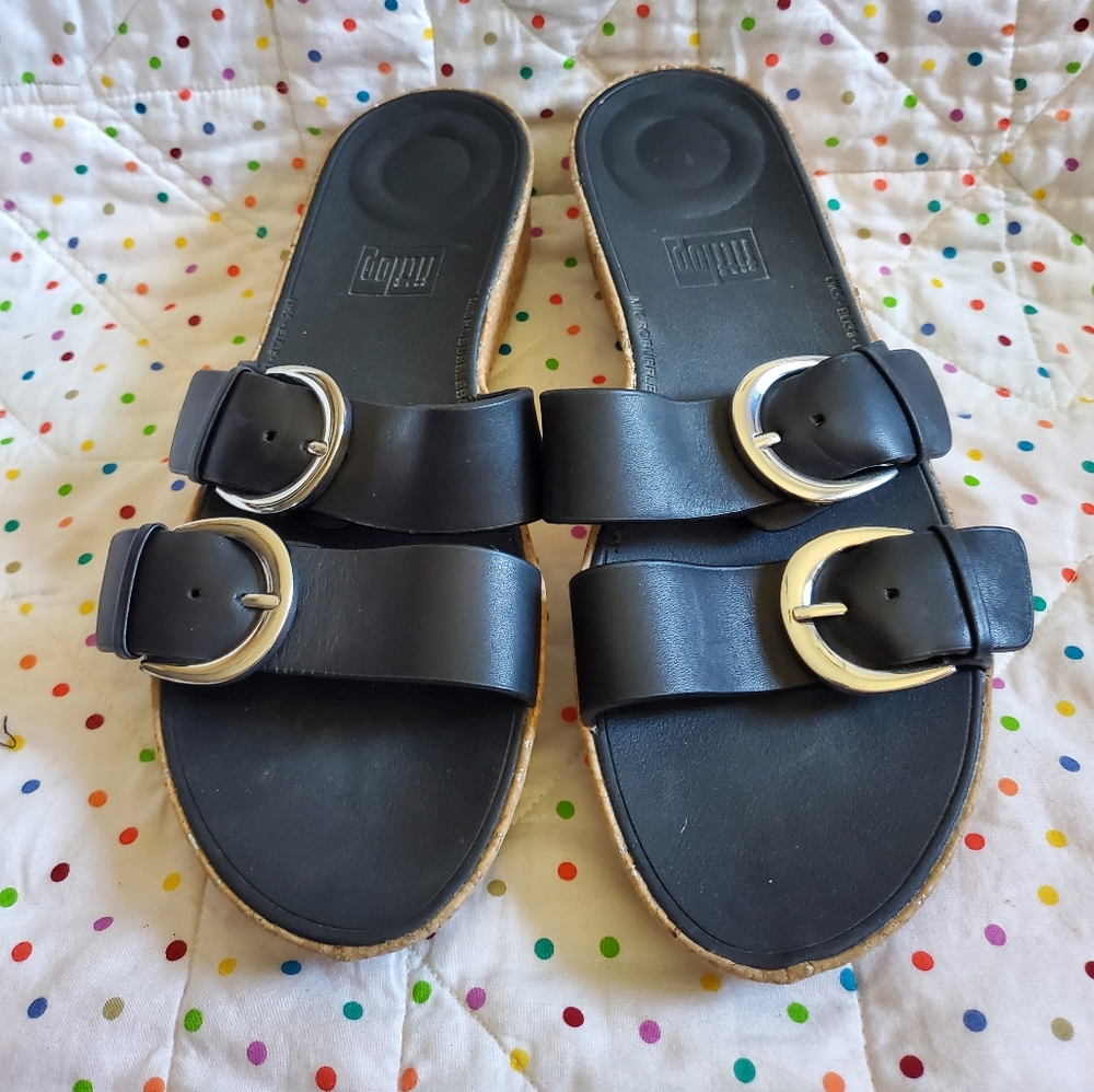 Fitflop Black Double-Buckle Slide Sandals sz 7